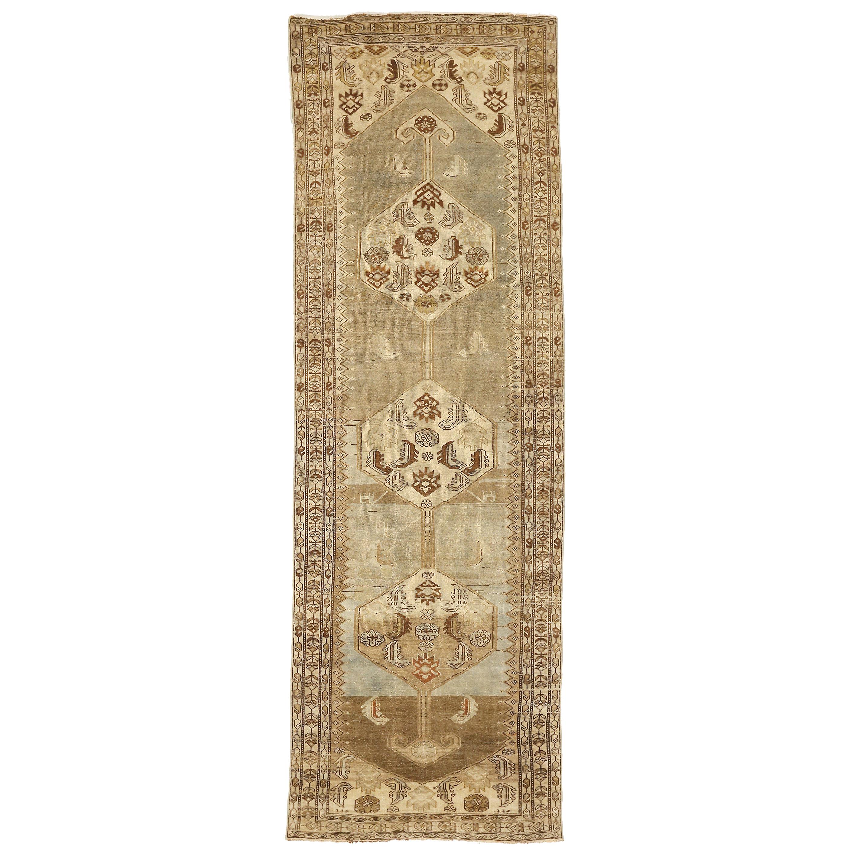 Antique Azerbaijan Runner Rug with Floral Medallions on Ivory Field For Sale