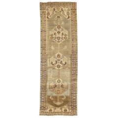 Vintage Azerbaijan Runner Rug with Floral Medallions on Ivory Field