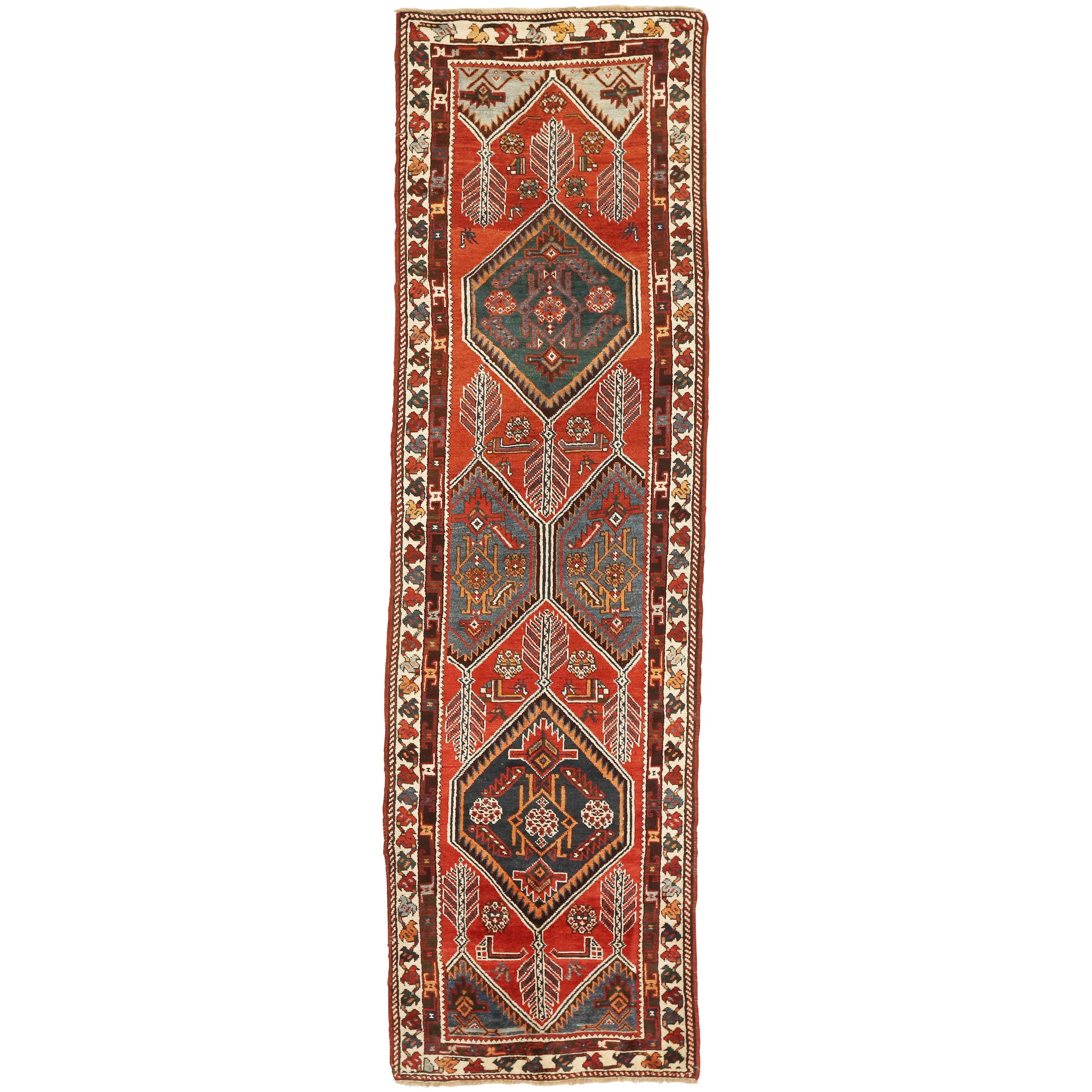Antique Azerbaijan Runner Rug with Red and Black Tribal Details