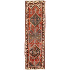 Vintage Azerbaijan Runner Rug with Red and Black Tribal Details