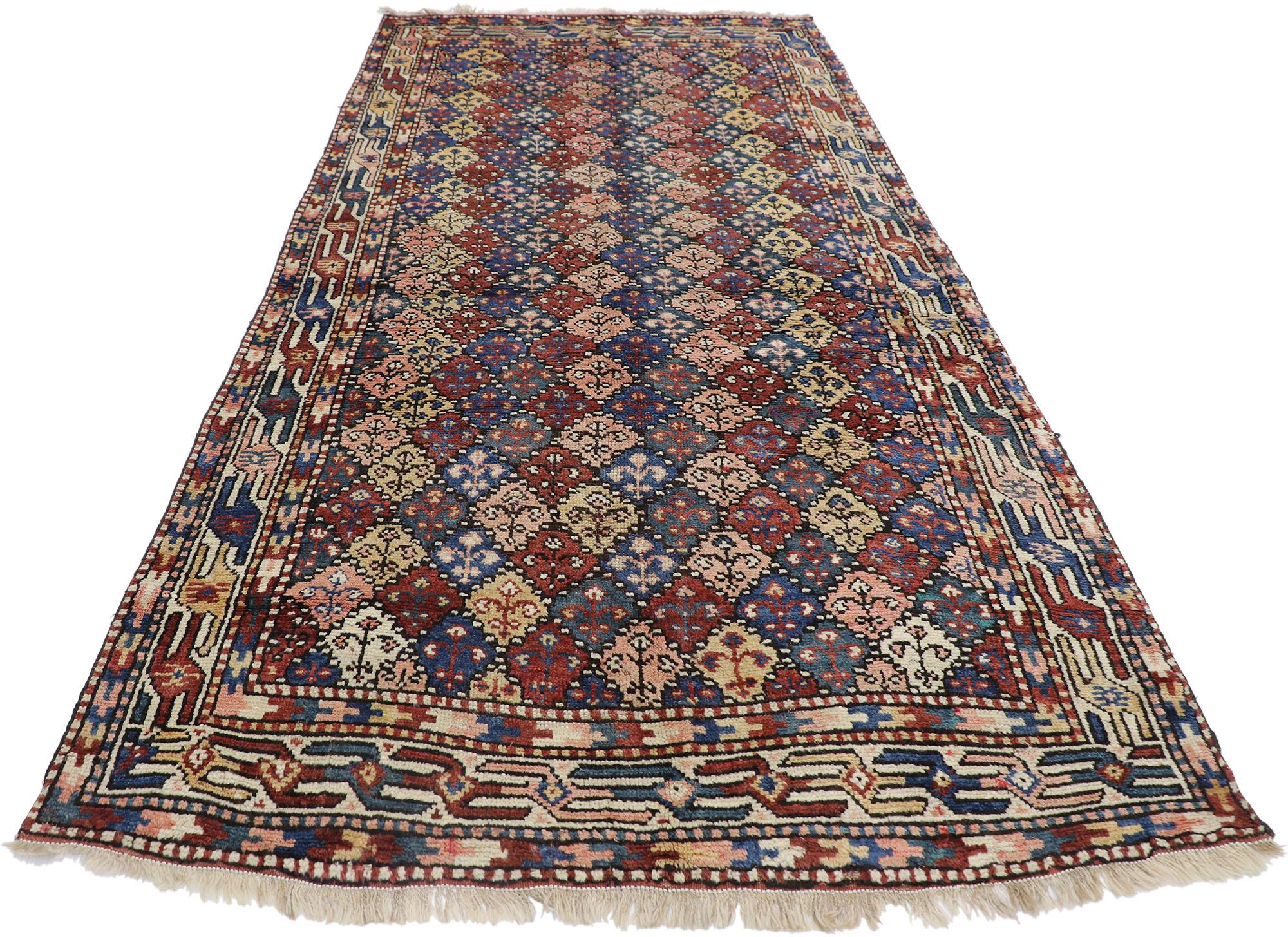 Russian Antique Azerbaijan Runner with Mid-Century Modern Tribal Style For Sale