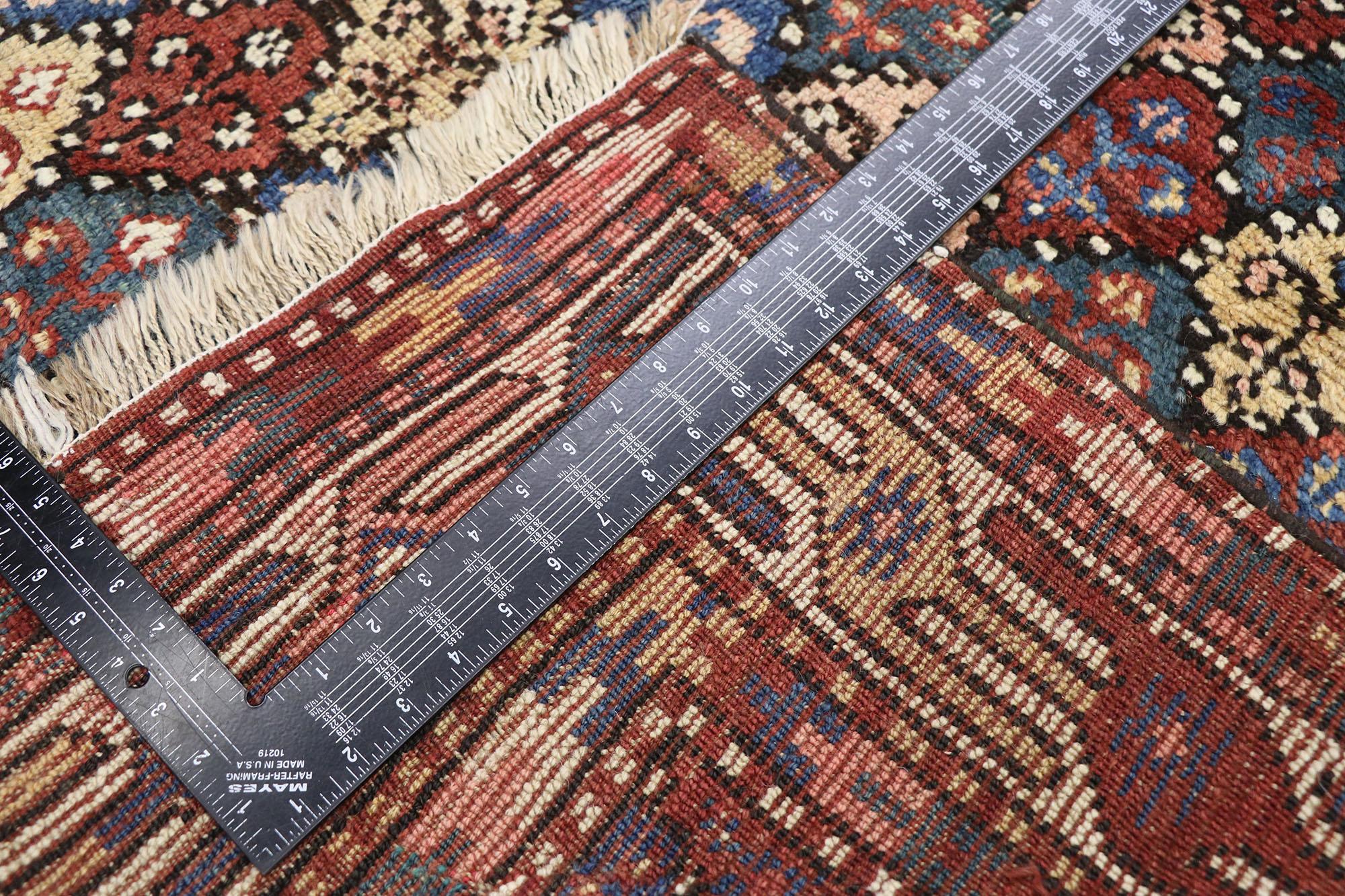 Antique Azerbaijan Runner with Mid-Century Modern Tribal Style In Distressed Condition For Sale In Dallas, TX