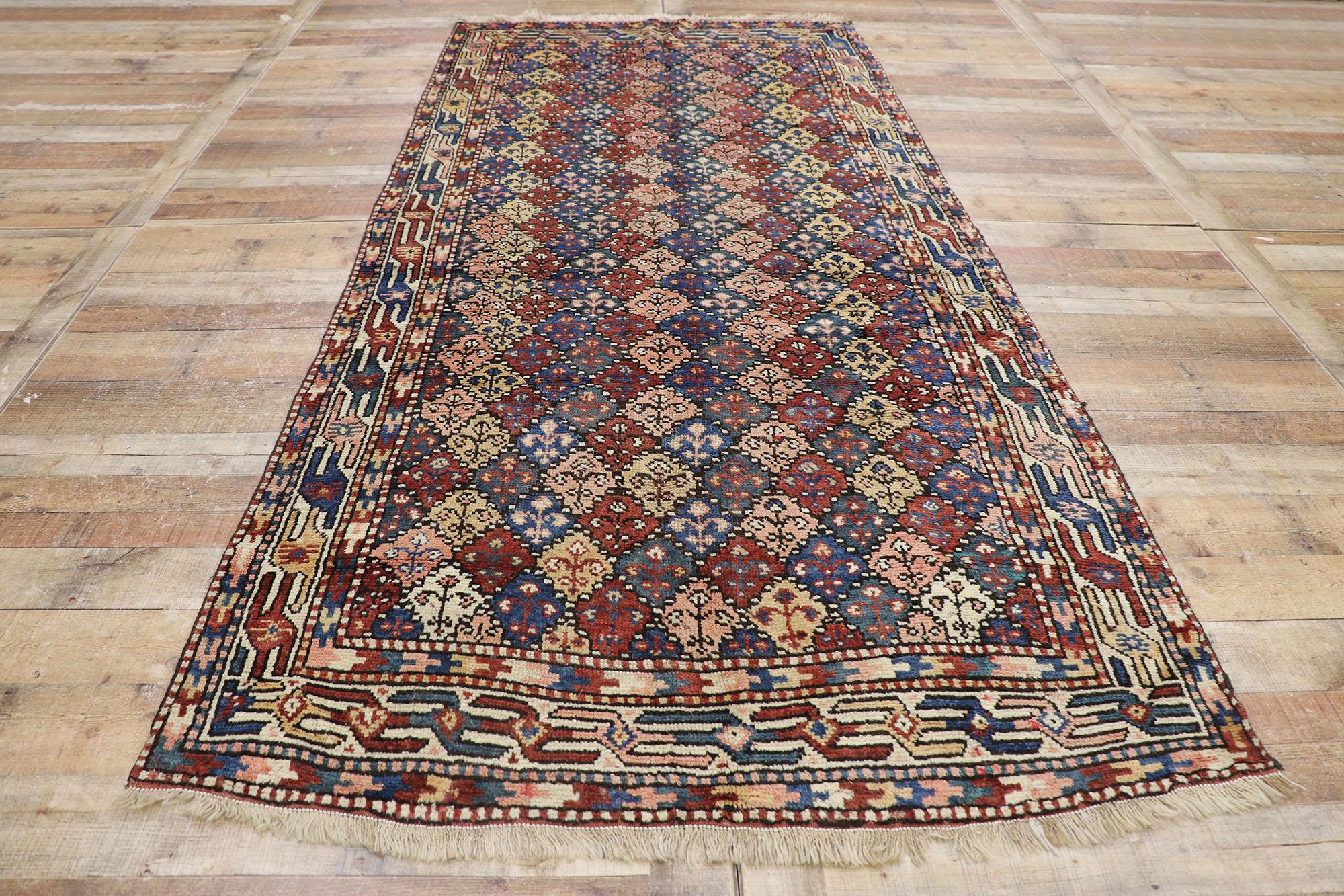 Wool Antique Azerbaijan Runner with Mid-Century Modern Tribal Style For Sale
