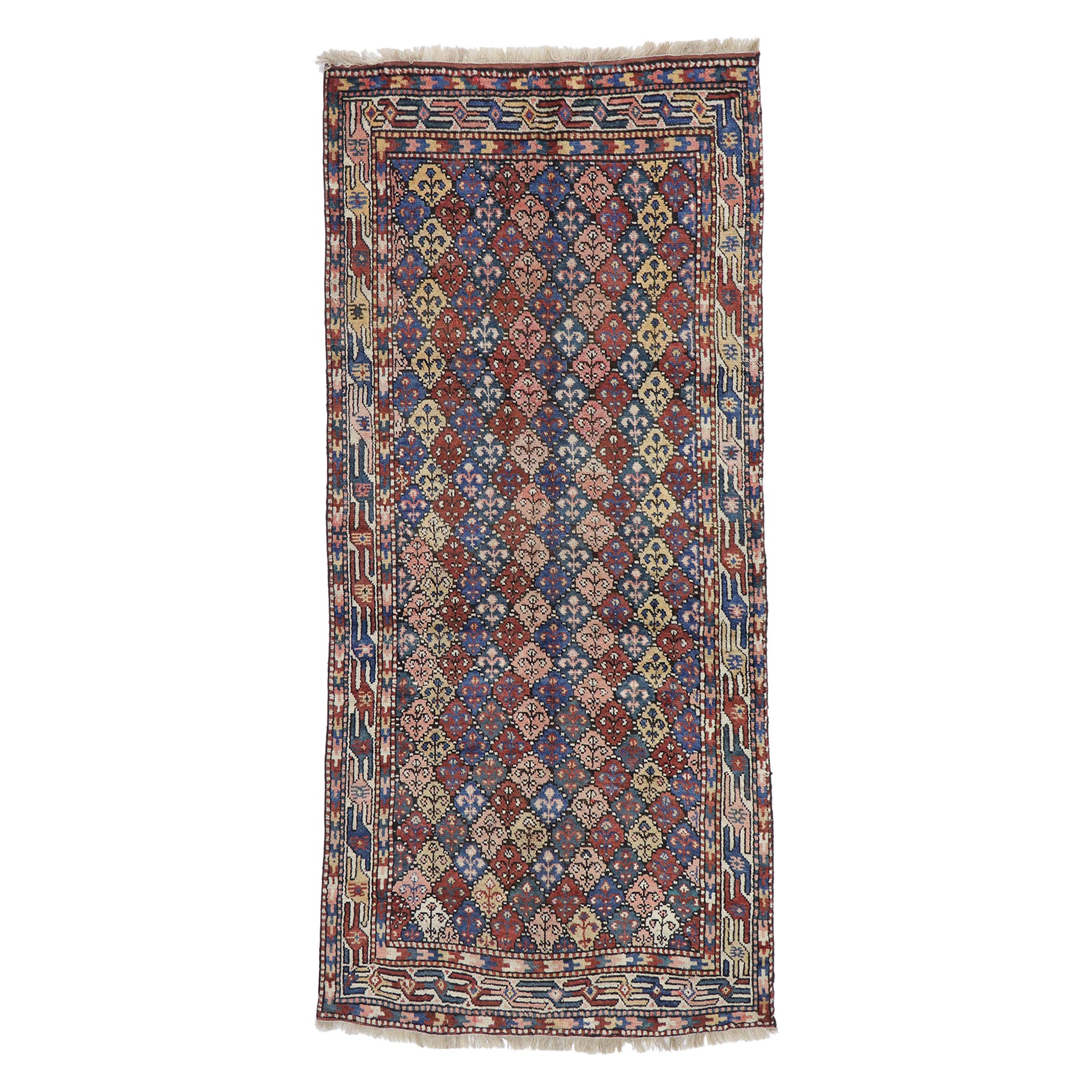 Tapis de couloir antique d'Azerbaïdjan avec style tribal moderne du milieu du siècle dernier