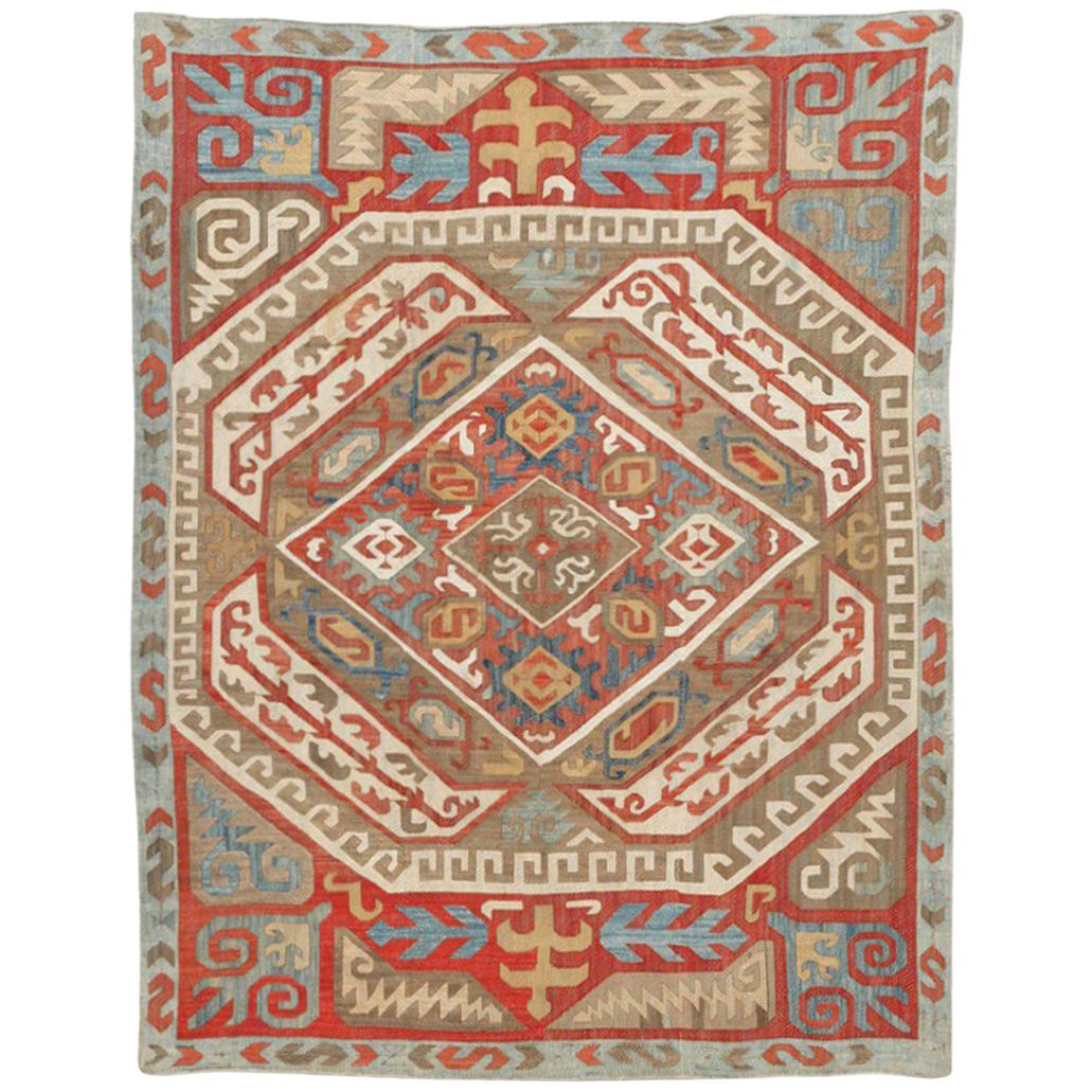Nazmiyal Antique Azerbaijan Silk Kaitag Embroidery Textile. 4 ft x 5 ft 4 in 