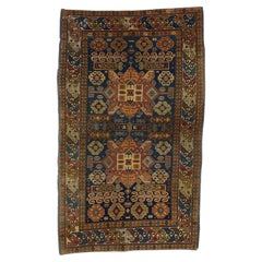 Antique Azerbaijani Kazak Wool 3x5 Taupe, Navy & Rust Handmade Area Rug
