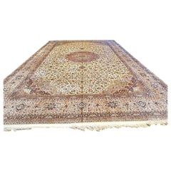 Antique Azerbaijani Silk Tabriz 13x20 Pink & Ivory Handmade Oversized Area Rug