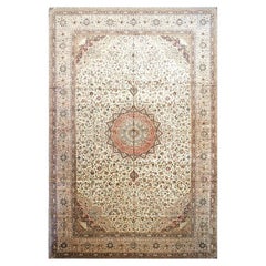 Antique Azerbaijani Silk Tabriz 13x20 Pink & Ivory Handmade Oversized Area Rug