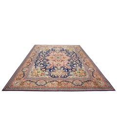 Antique Azerbaijani Tabriz Wool 10X13 Navy, Rose, Rust & Ivory Handmade Area Rug