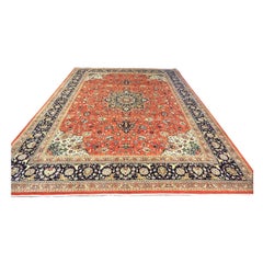 Antique Azerbaijani Tabriz Wool 10x13 Rust, Navy & Ivory Handmade Area Rug