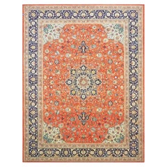 Antike aserbaidschanische Tabriz Wolle 10x13 Rost, Marine & Elfenbein Handmade Area Rug