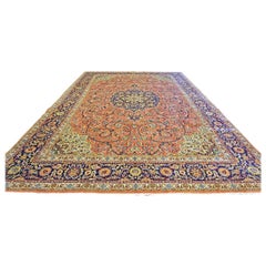 Antique Azerbaijani Tabriz Wool 11 x 17 Blue, Green & Rust Handmade Area Rug