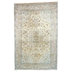 Tapis ancien d'Azerbaïdjan, de Tabriz, en laine, 6 x 10, couleur ivoire, gris et bleu clair, fabriqué à la main