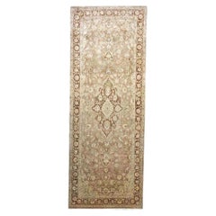 Antike aserbaidschanische Tabriz Wolle 6x17 Tan, Elfenbein & Rust Handmade Gallery Rug