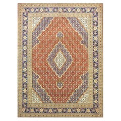 Antique Azerbaijani Tabriz Wool 8x11 Ivory, Red & Blue Handmade Area Rug