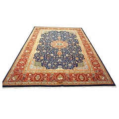 Antiker aserbaidschanischer Tabriz Wollteppich 9x11 Marine, Lachs & Rot Handgefertigter Vorleger