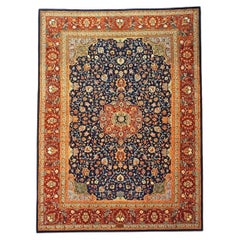 Antiker aserbaidschanischer Tabriz Wollteppich 9x11 Marine, Lachs & Rot Handgefertigter Vorleger