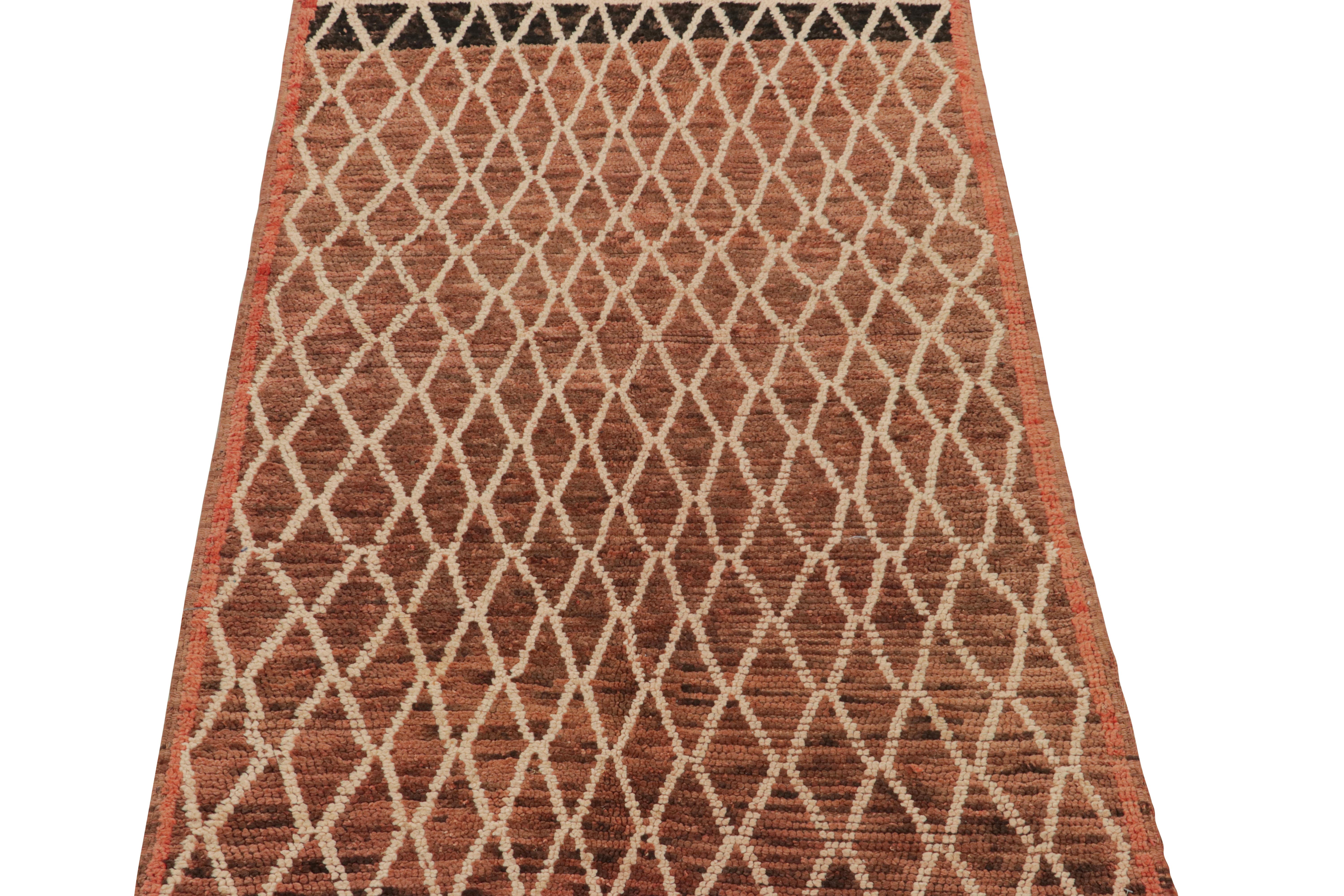 Tribal Antique Azilal Moroccan Rug in Brown with Beige Lozenge Pattern from Rug & Kilim For Sale