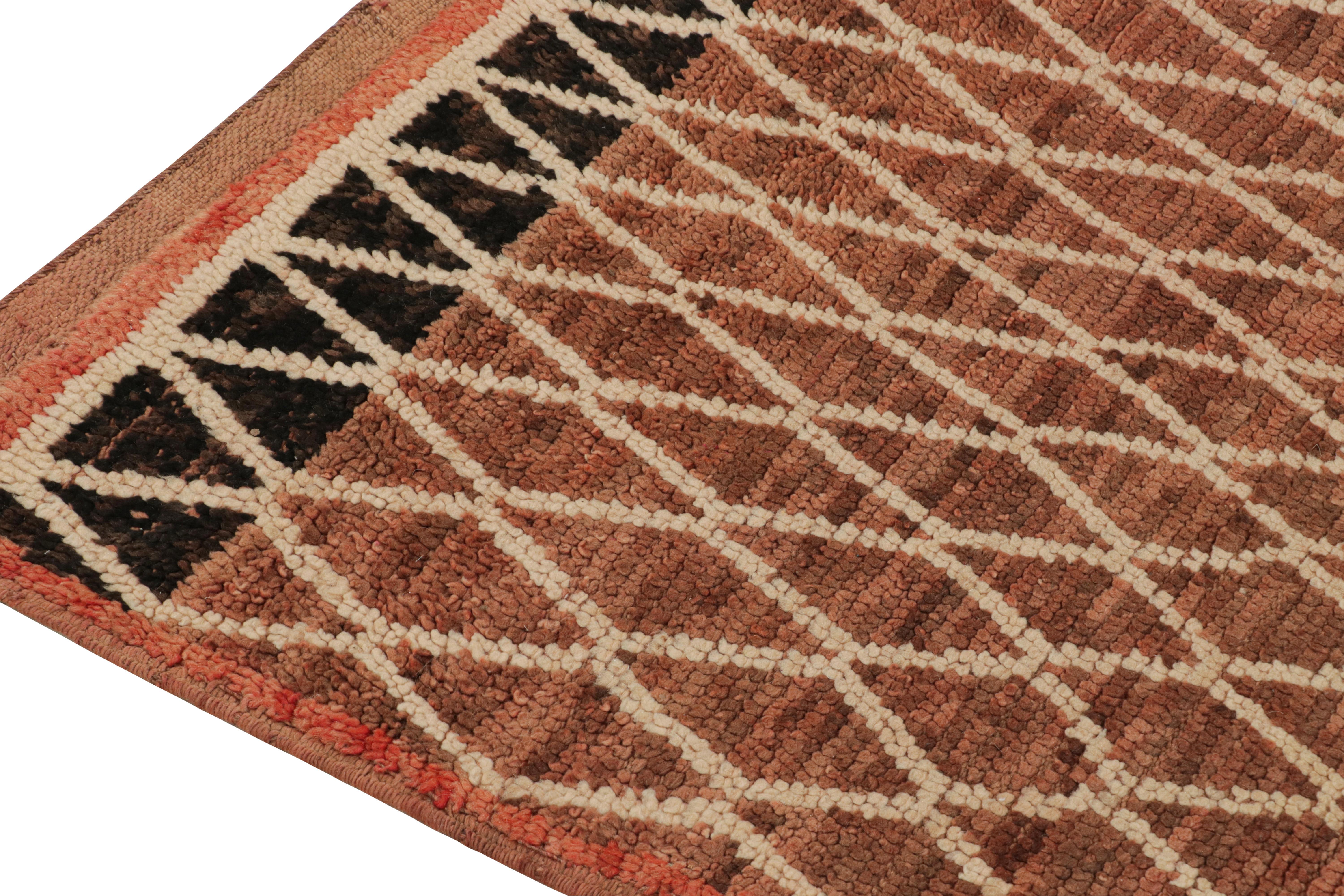 Antique Azilal Moroccan Rug in Brown with Beige Lozenge Pattern from Rug & Kilim In Good Condition For Sale In Long Island City, NY