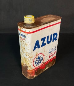 Antique Azur Super Motor Oil Can, Original Fullness, French Petroliana - 2Y606