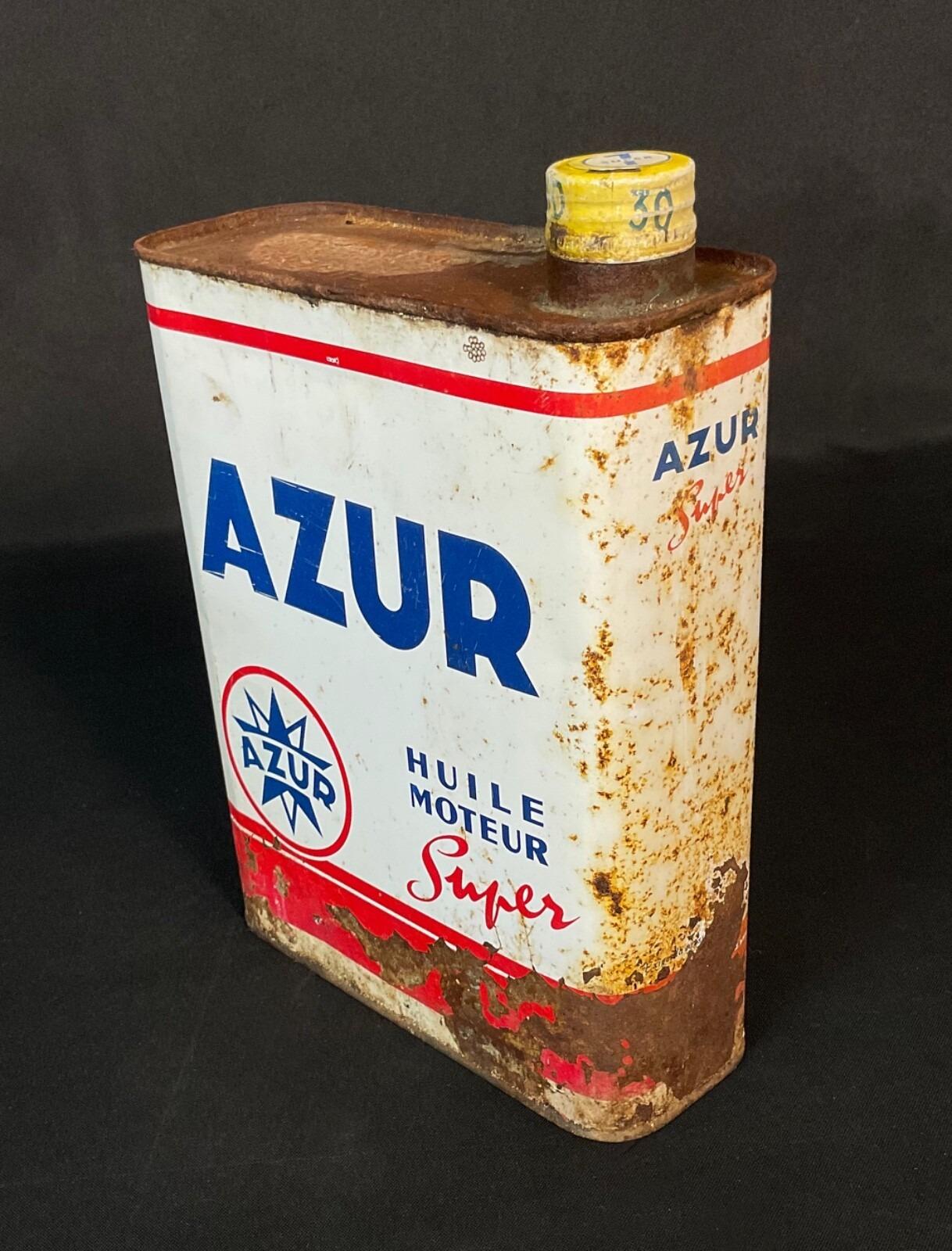 Antiguo Bidón de Aceite de Motor Azur Super, Plenitud Original, Petroliana Francesa - 2Y606 Francés en venta