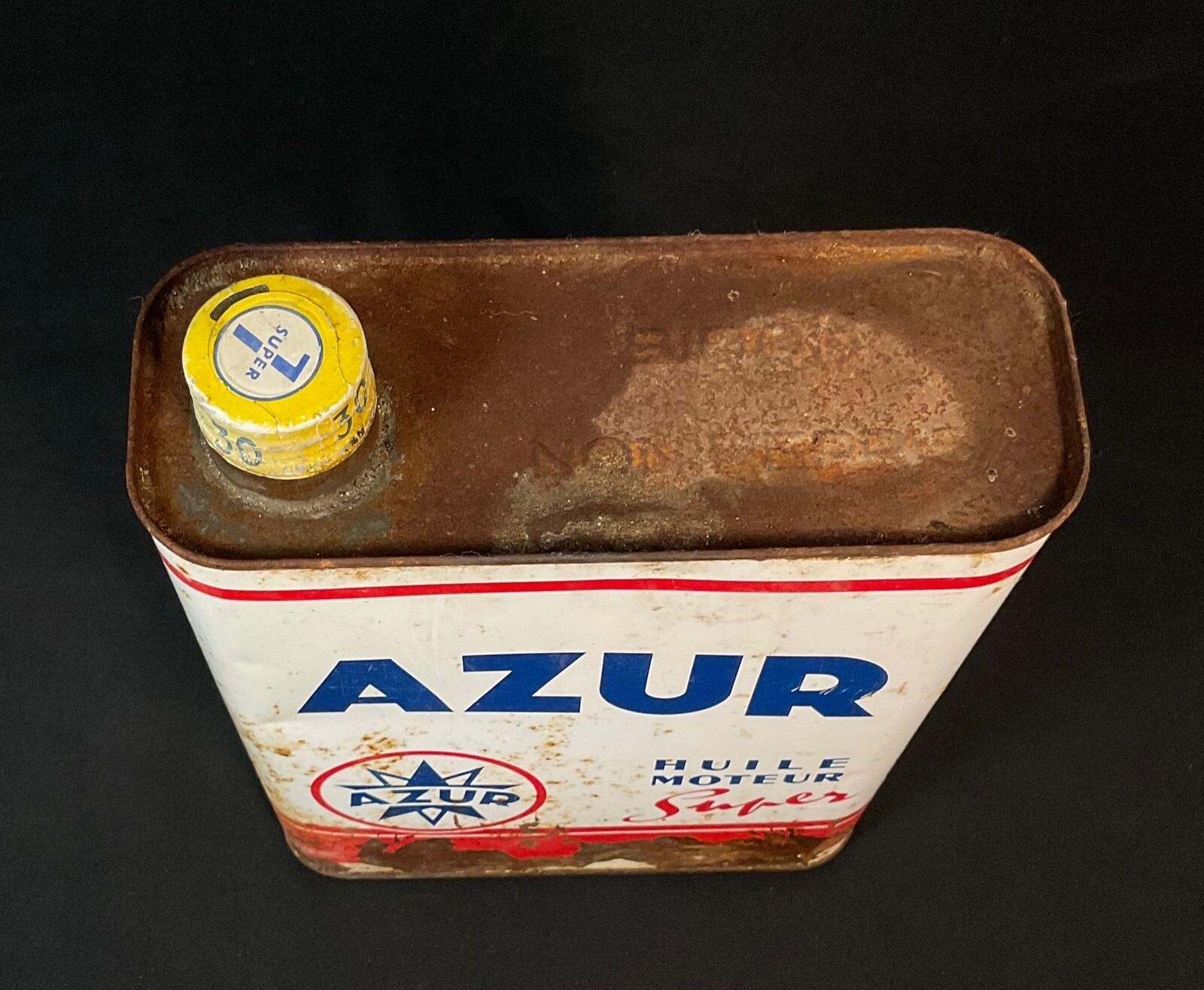 Antiguo Bidón de Aceite de Motor Azur Super, Plenitud Original, Petroliana Francesa - 2Y606 siglo XX en venta