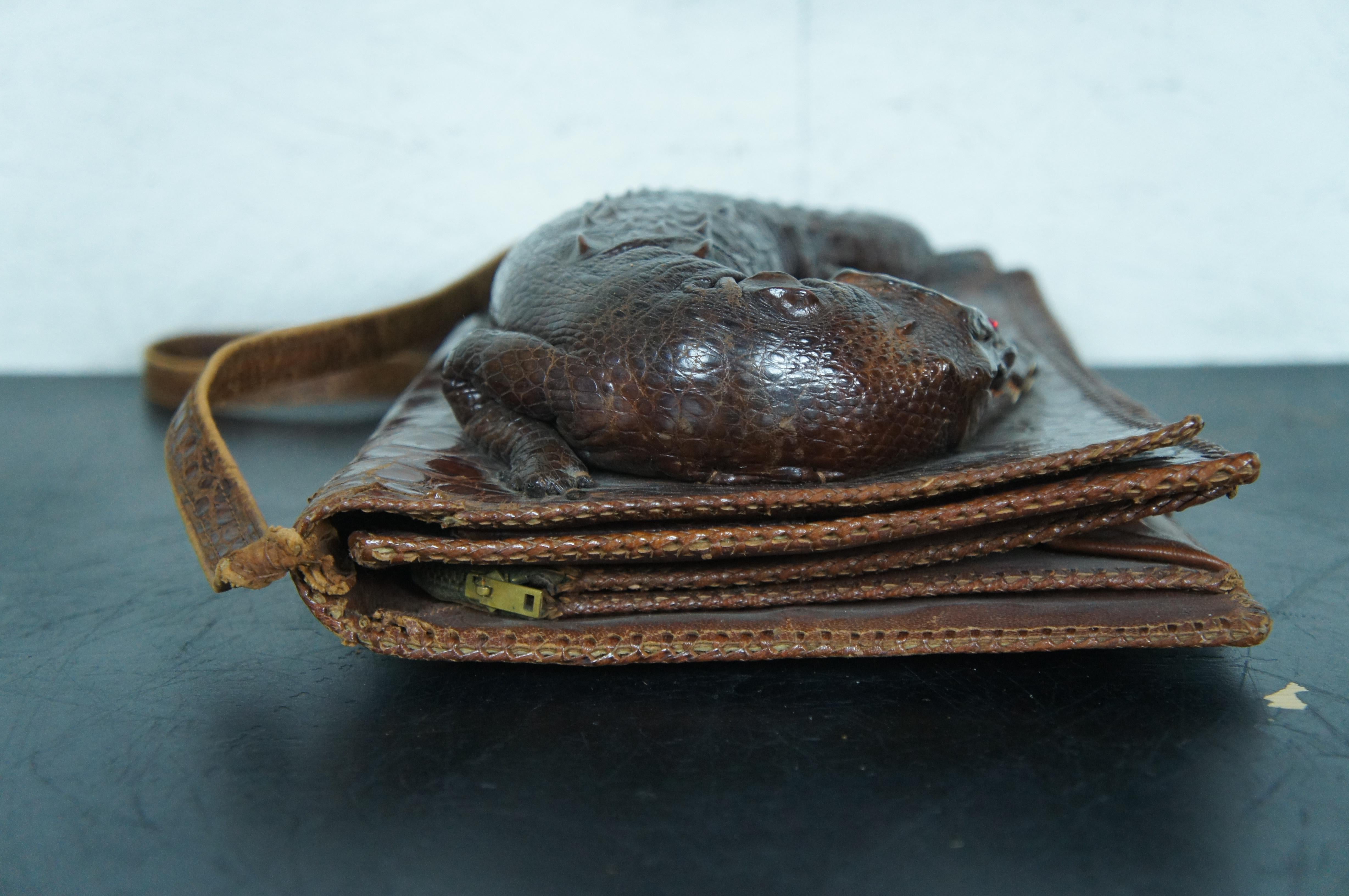 Antique Baby Alligator Leather Taxidermy Hand Purse Shoulder Bag Clutch 12