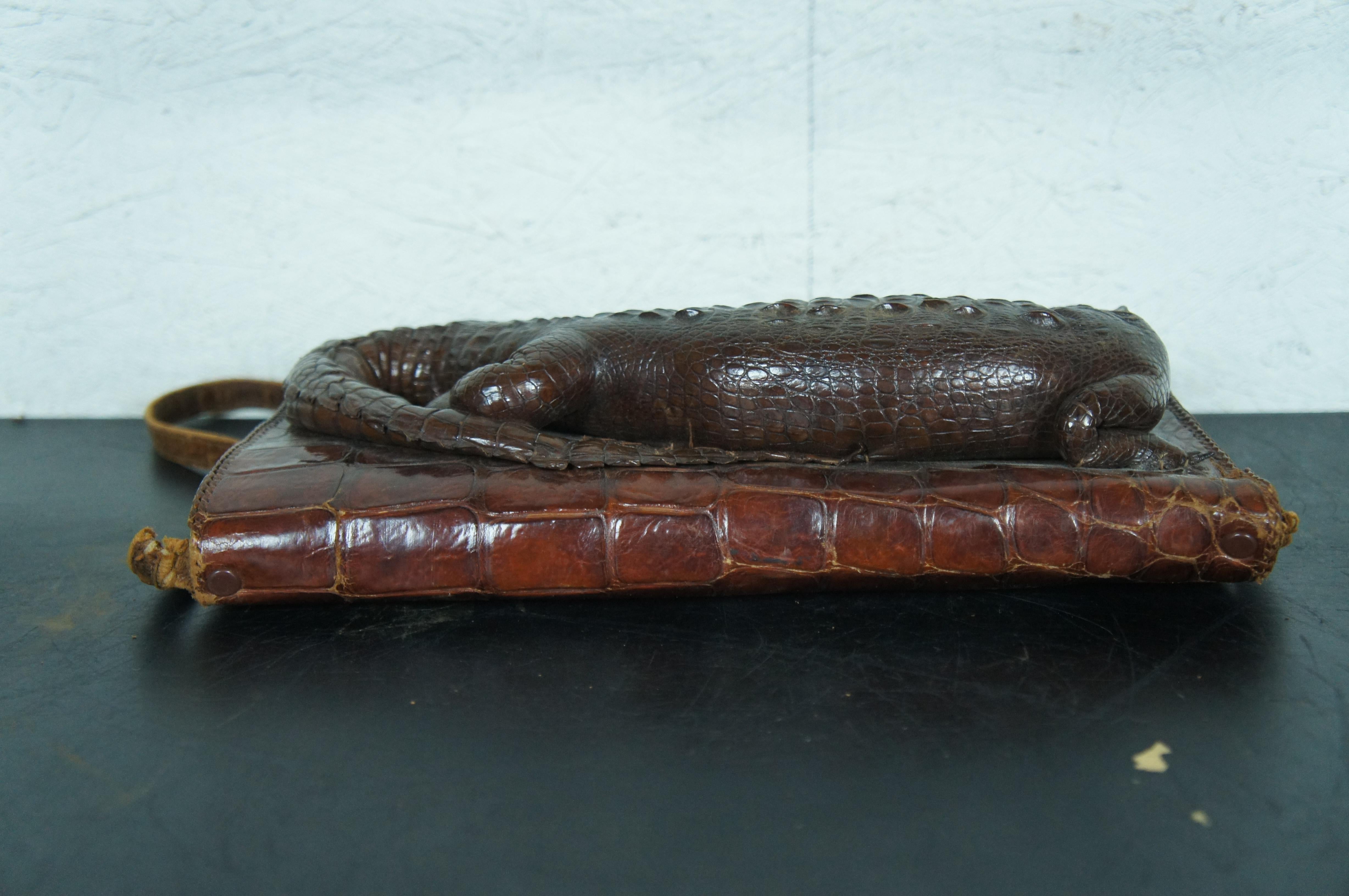 Antique Baby Alligator Leather Taxidermy Hand Purse Shoulder Bag Clutch 12