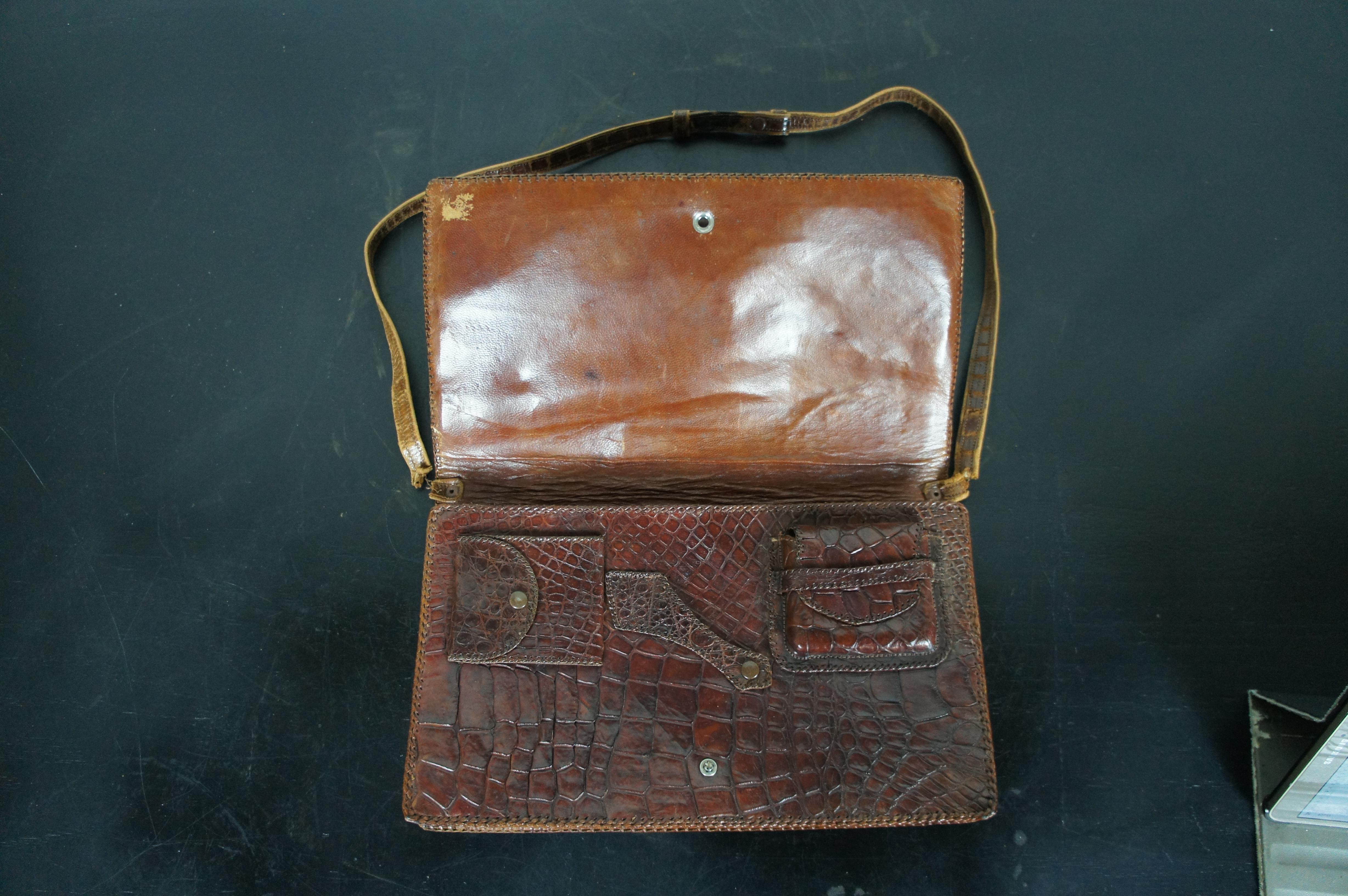 Antique Baby Alligator Leather Taxidermy Hand Purse Shoulder Bag Clutch 12