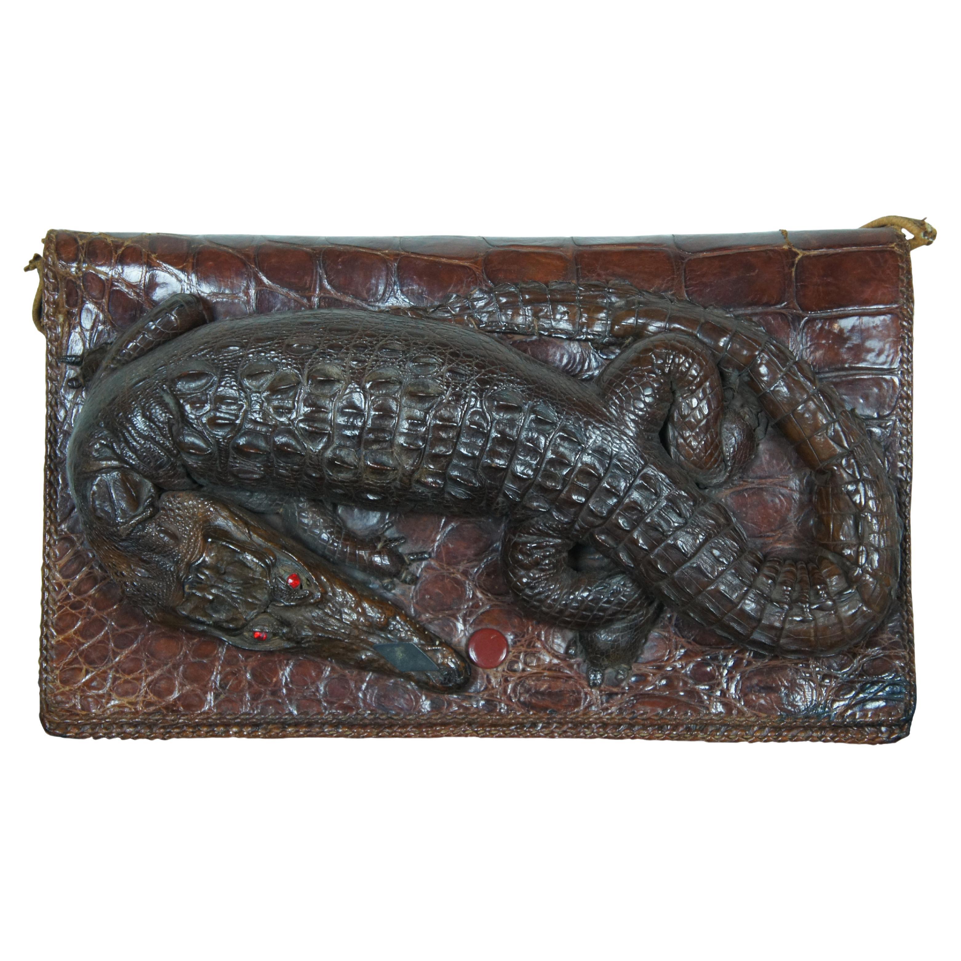 Antique Baby Alligator Leather Taxidermy Hand Purse Shoulder Bag Clutch 12"