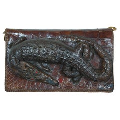 Vintage Baby Alligator Leather Taxidermy Hand Purse Shoulder Bag Clutch 12"