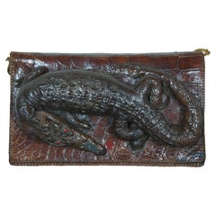 Antique Baby Alligator Leather Taxidermy Hand Purse Shoulder Bag Clutch 12"