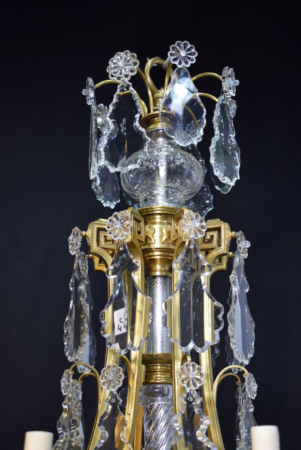 Very fine gilt bronze and crystal eight-light chandelier by Baccarat.