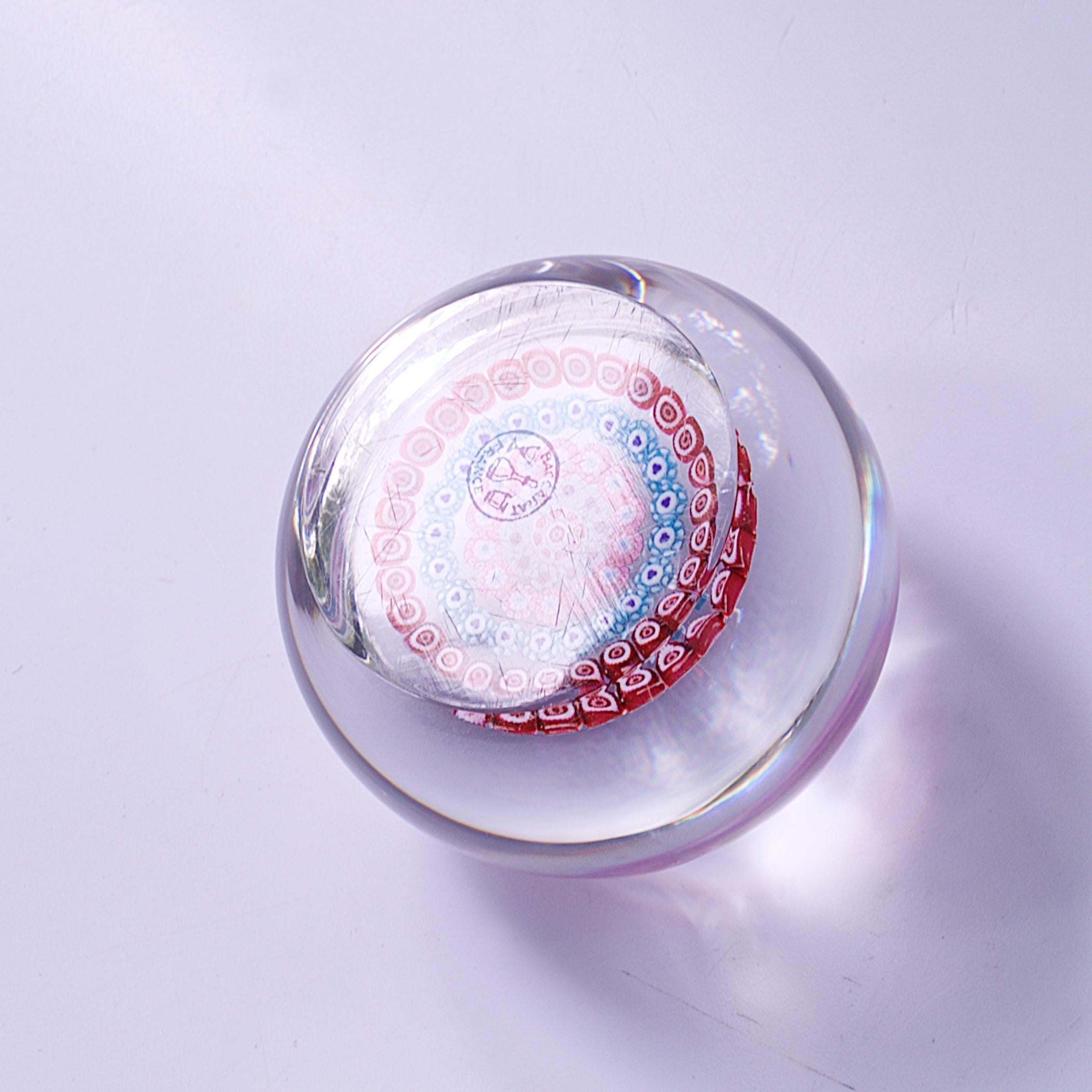 French Antique Baccarat Concentric Millefiori Signed Glass Paperweight For Sale