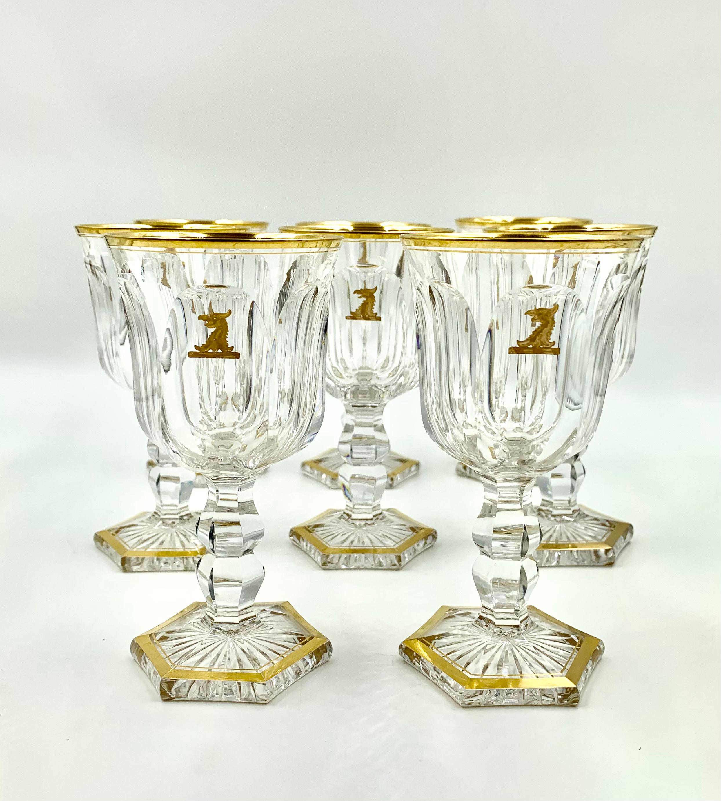Antique Baccarat Crystal Empire Armorial Crest 34 Piece Stemware Service for 8 For Sale 6