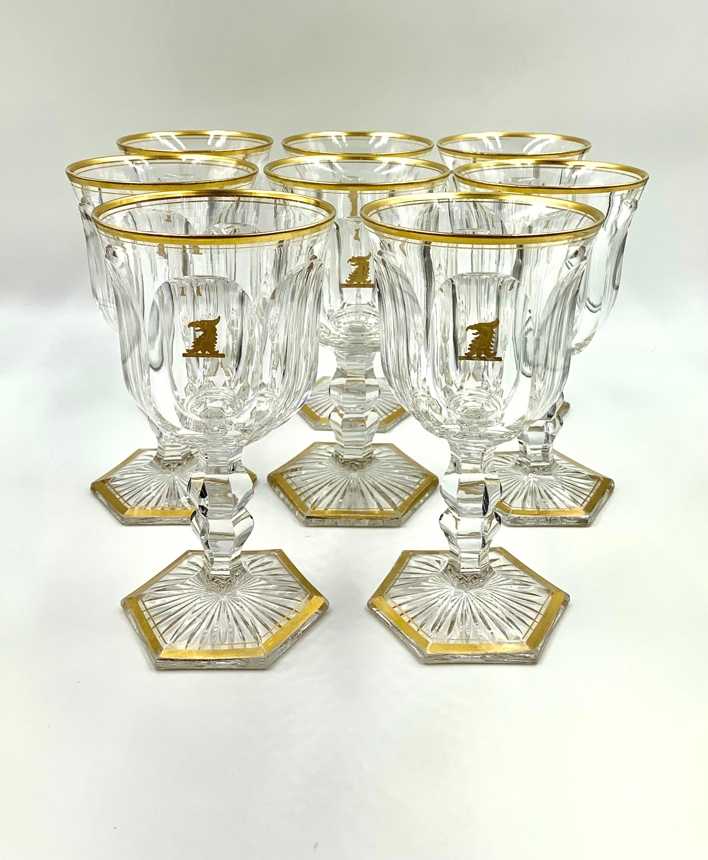 Antique Baccarat Crystal Empire Armorial Crest 34 Piece Stemware Service for 8 For Sale 10