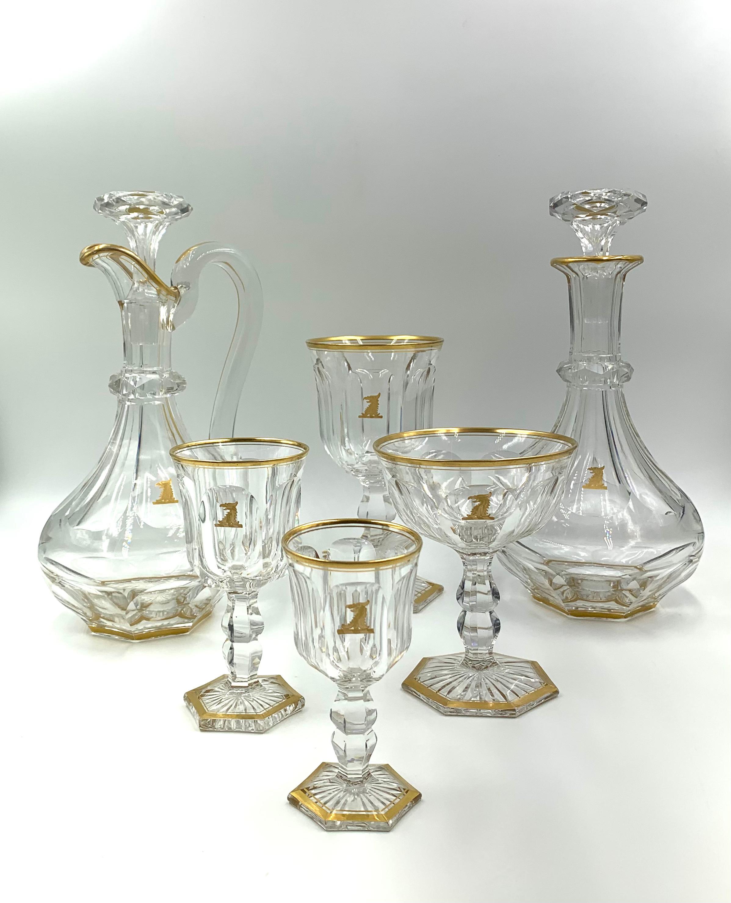 Antique Baccarat Crystal Empire Armorial Crest 34 Piece Stemware Service for 8 For Sale 2