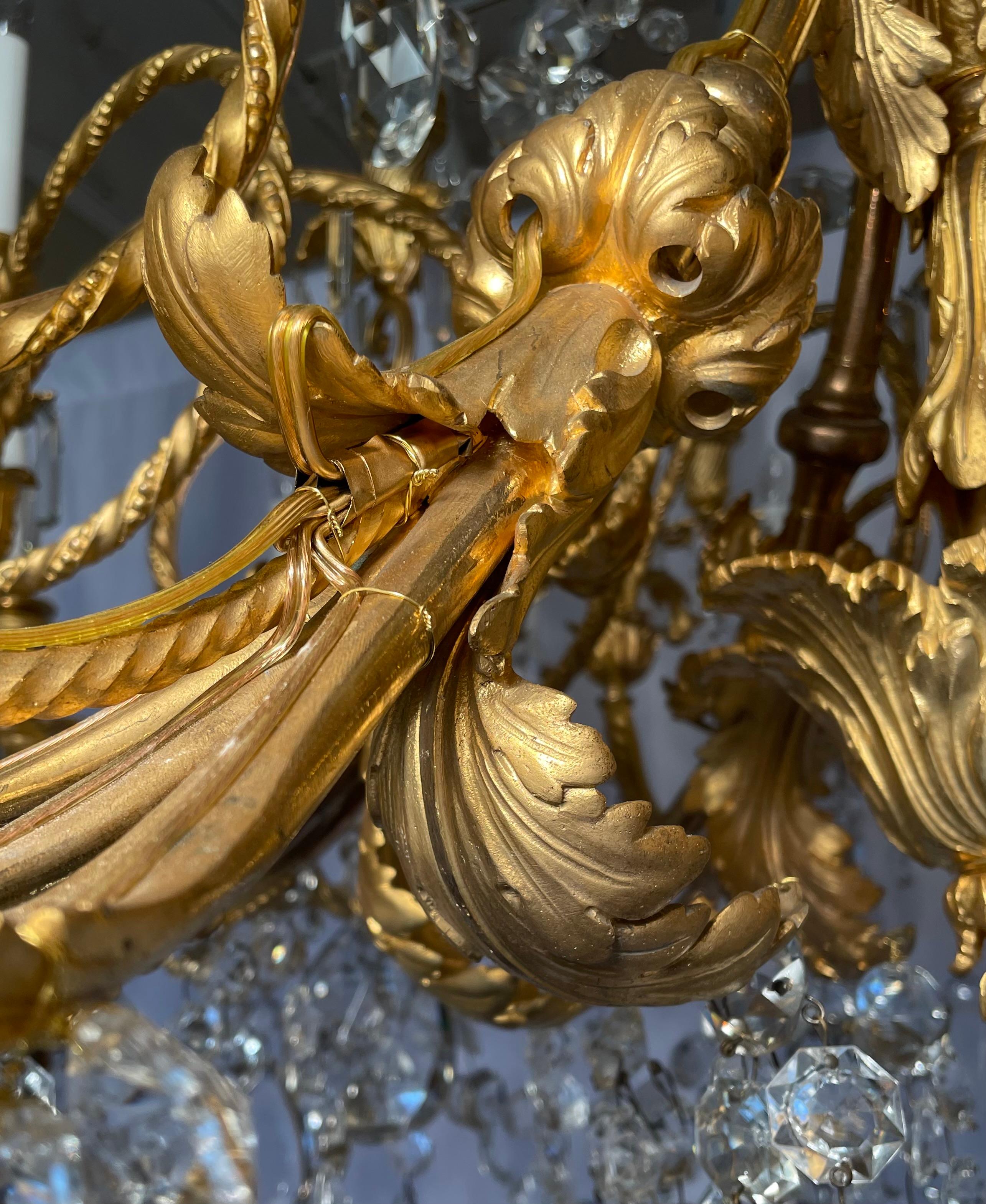 Bronze Lustre ancien en cristal et bronze doré de Baccarat vers 1890 en vente
