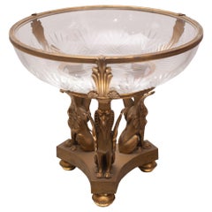 Antique Baccarat Cut Crystal and Brass Griffin Compote/Bowl