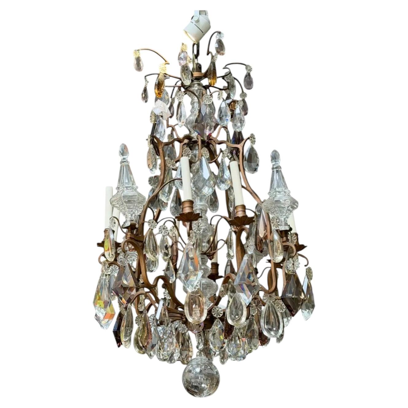Antique Baccarat French Crystal & Bronze Chandelier