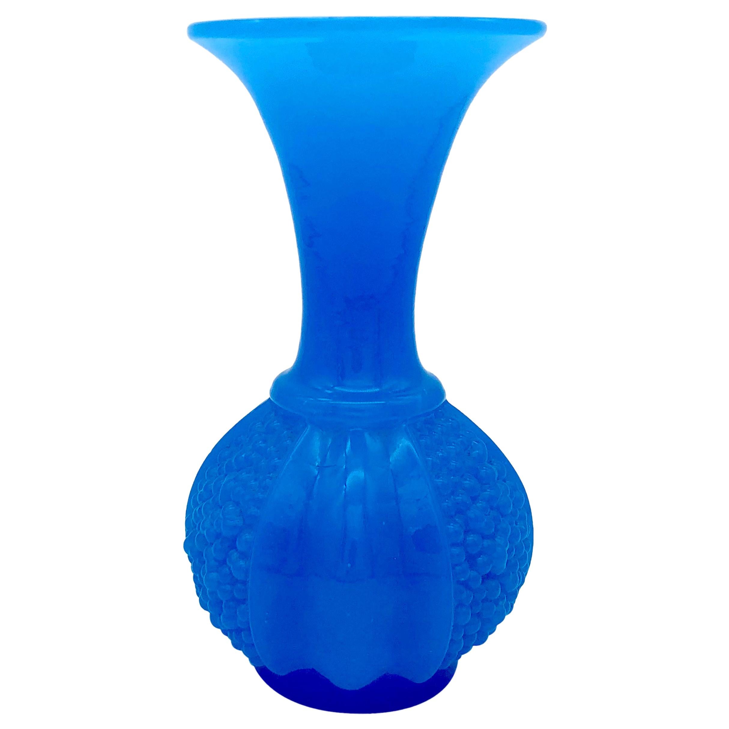 Antique Baccarat Glass Vase Opaque Blue, 1870, France