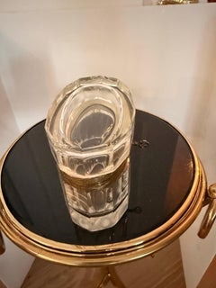Antique Baccarat Oval Crystal and Gilt Brass Dresser Box with Key