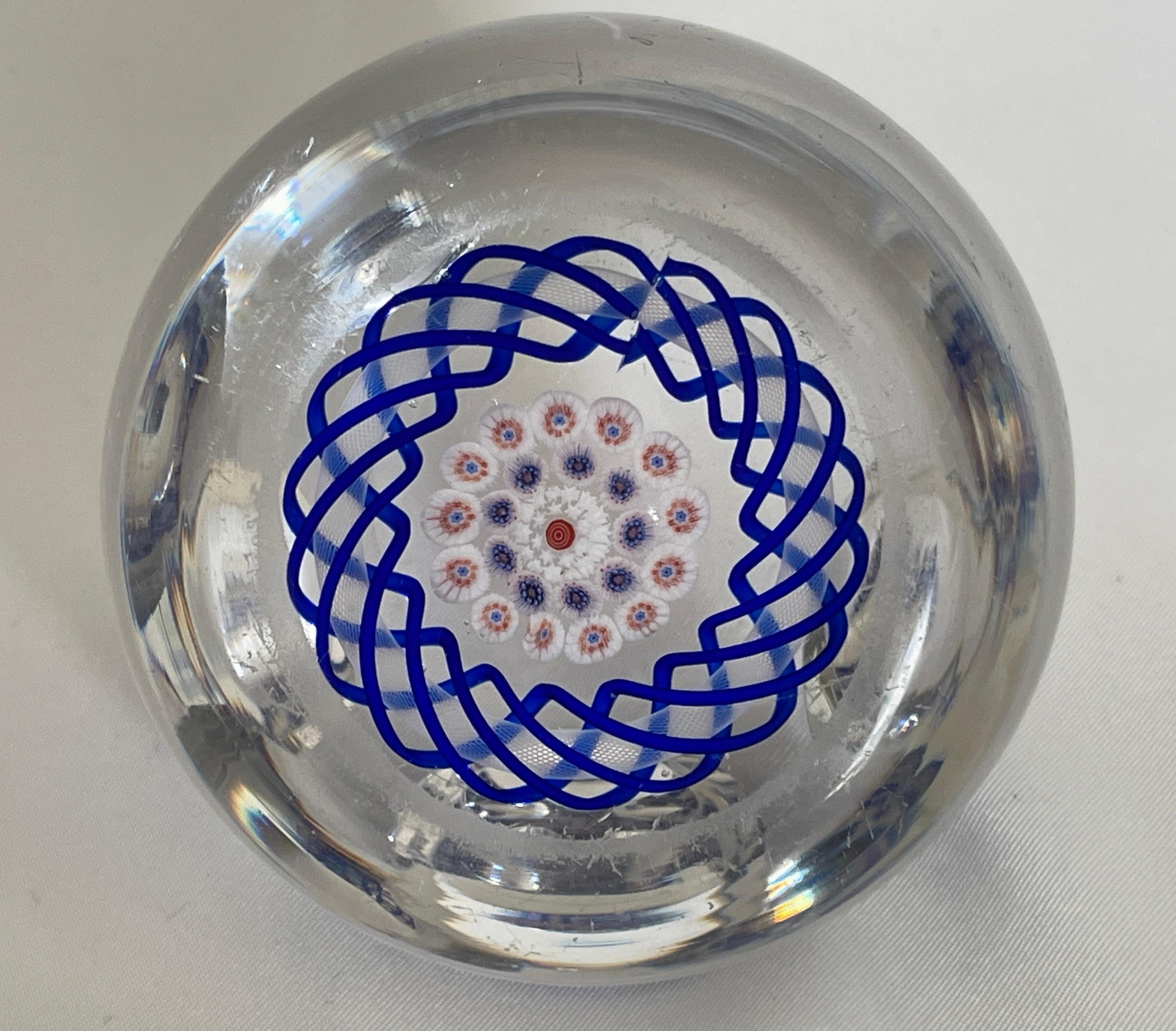 Empire Revival Antique Baccarat Red White and Blue Convex Glass Paperweight For Sale