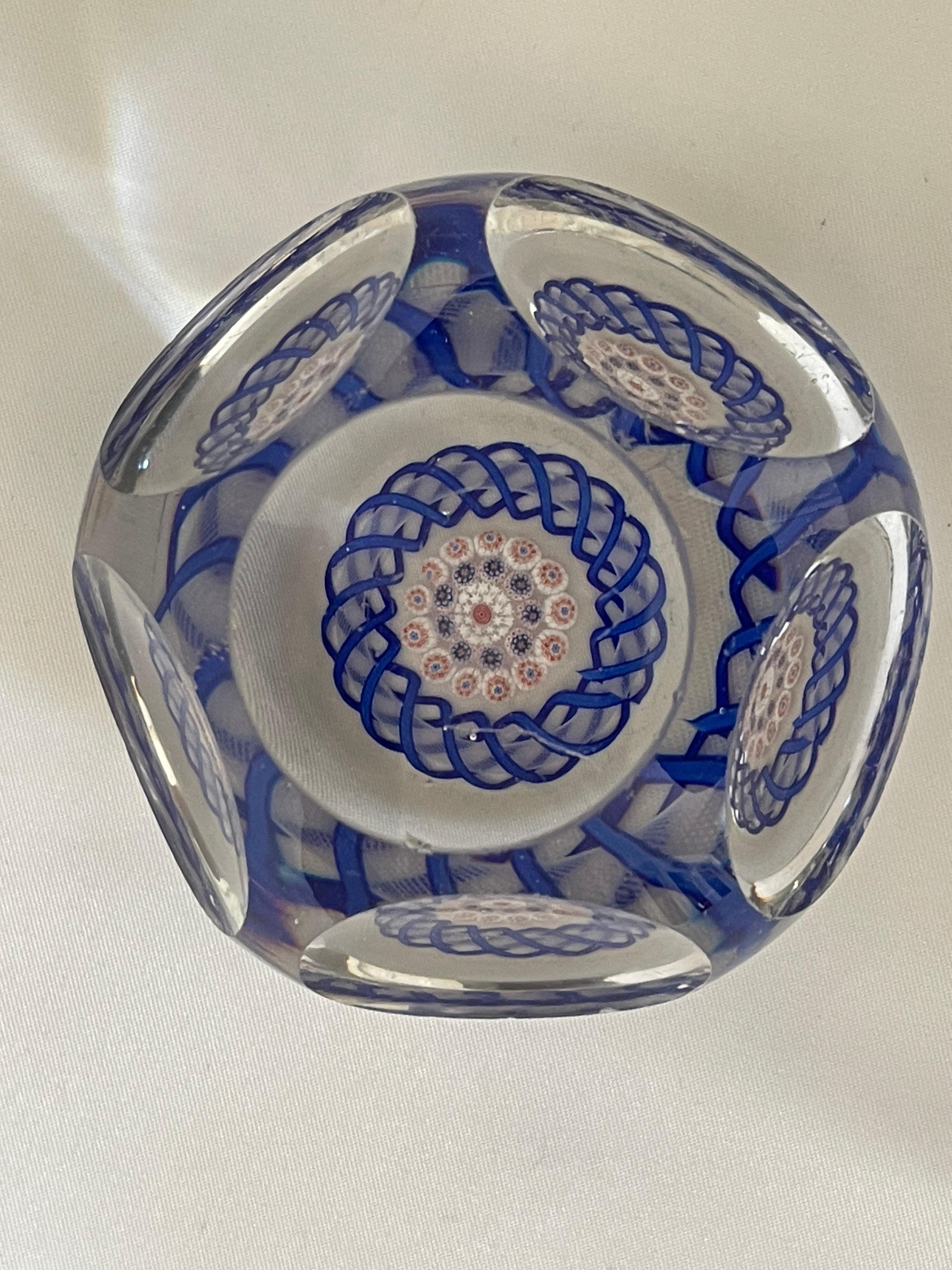 French Antique Baccarat Red White and Blue Convex Glass Paperweight For Sale