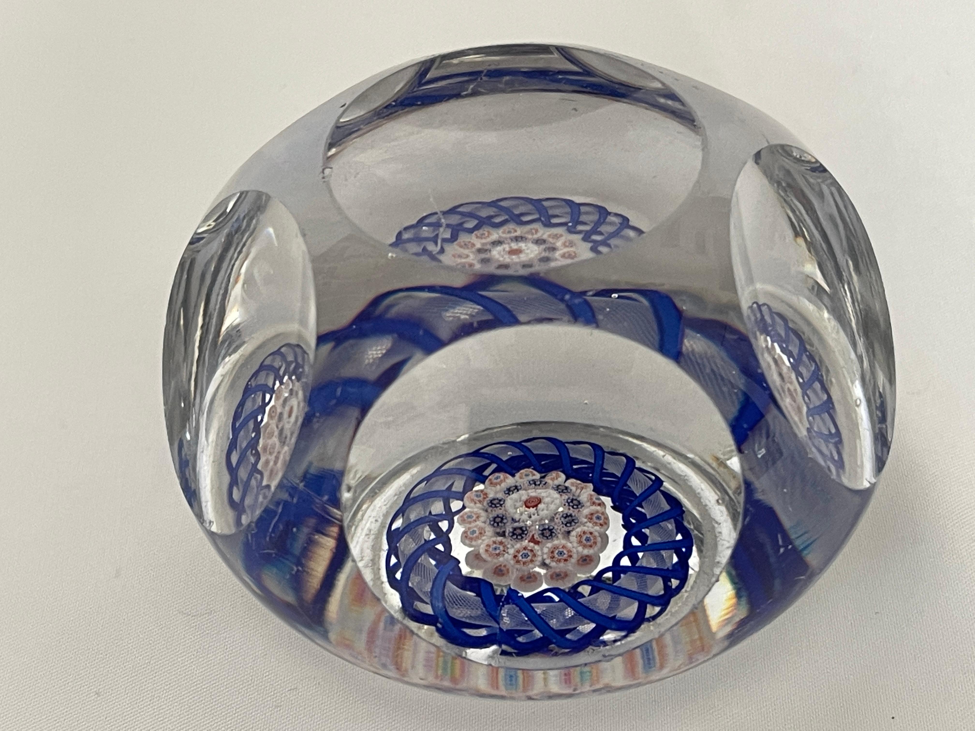 Antique Baccarat Red White and Blue Convex Glass Paperweight In Good Condition For Sale In New York, NY