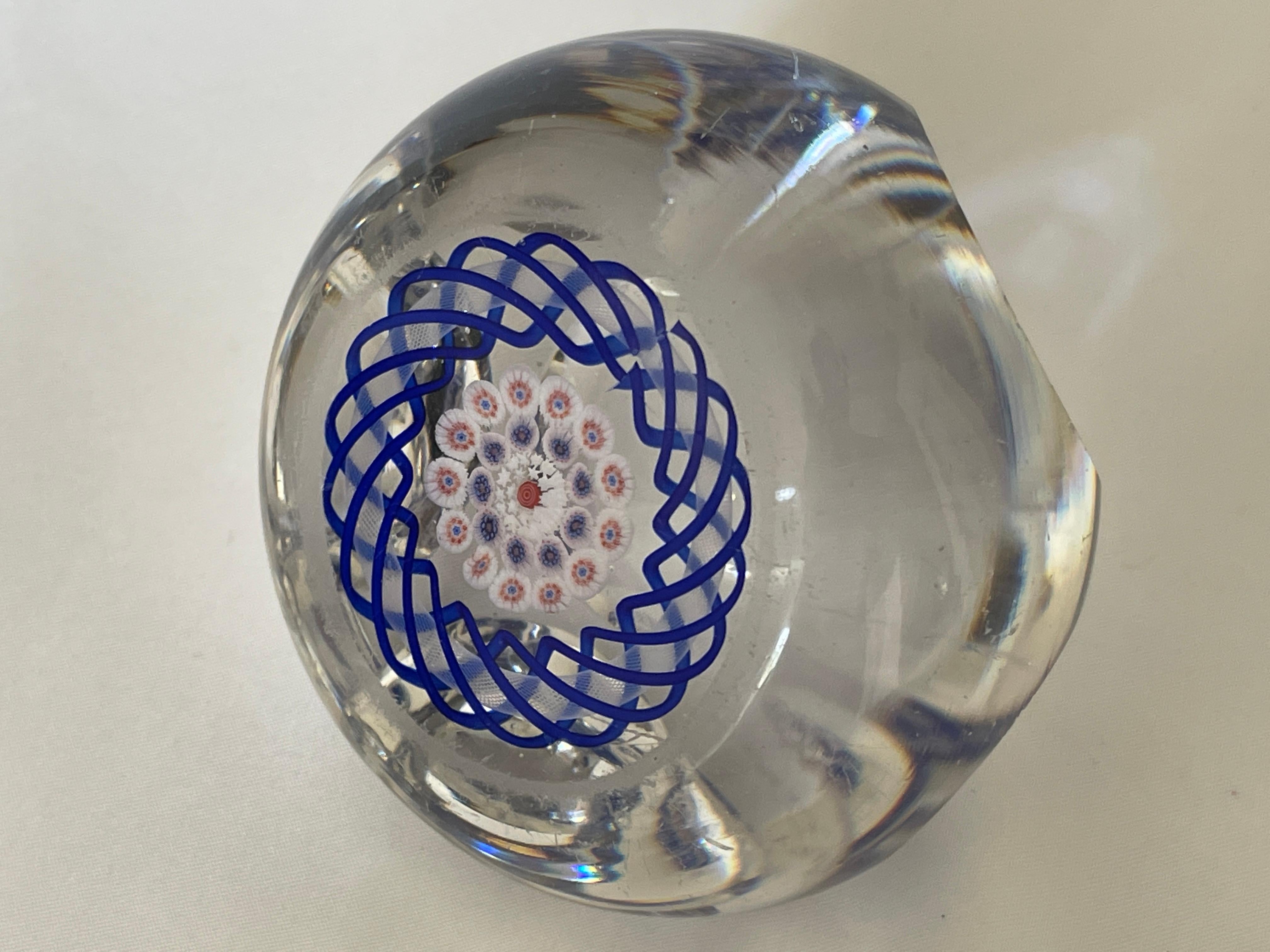 19th Century Antique Baccarat Red White and Blue Convex Glass Paperweight For Sale