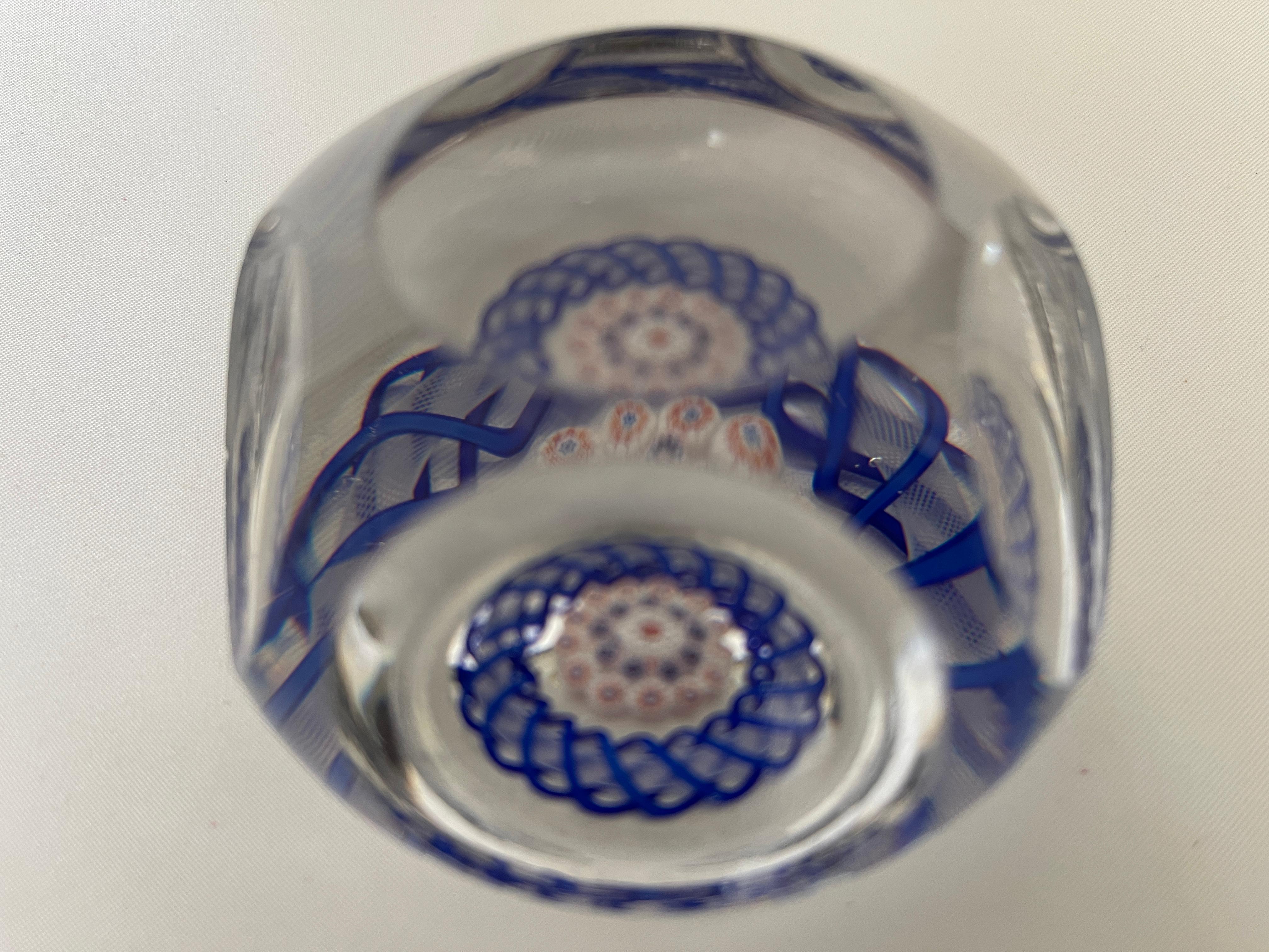 Art Glass Antique Baccarat Red White and Blue Convex Glass Paperweight For Sale