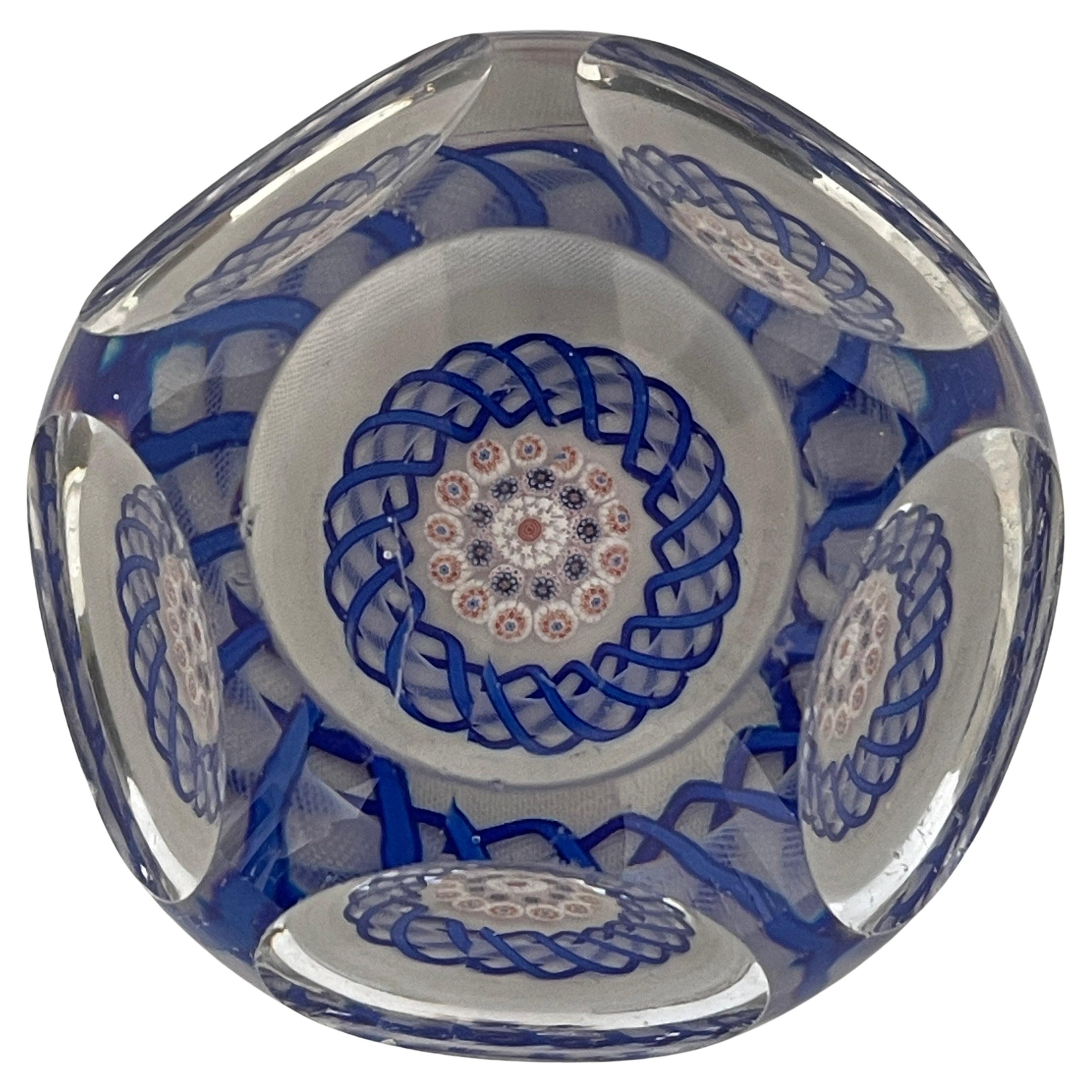 Antique Baccarat Red White and Blue Convex Glass Paperweight For Sale