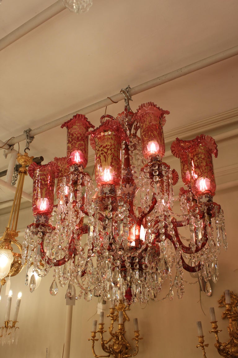 Antique Baccarat Ruby Red and Clear Crystal 12-Light Chandelier For Sale at  1stDibs