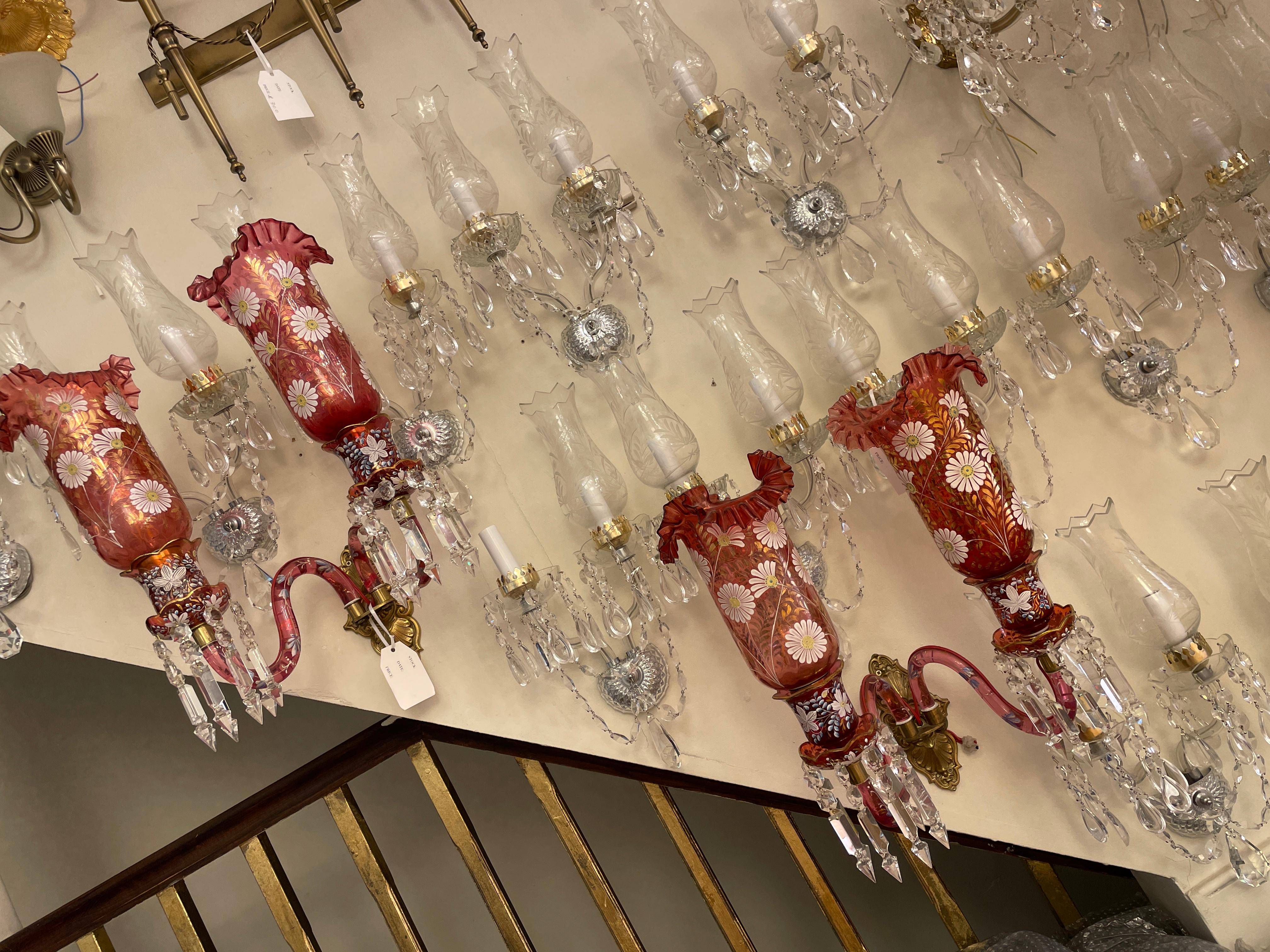 Ruby Red and Clear Crystal 8 Light Chandelier & 3 wall lights 10